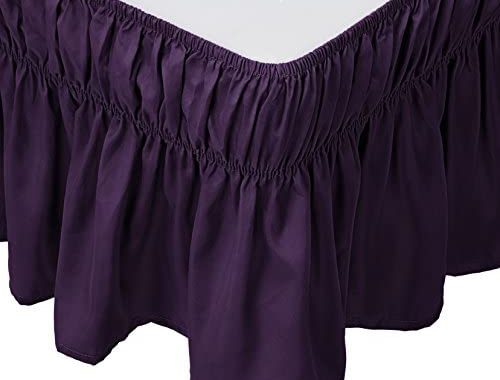 Amazon.com: Mk Collection Wrap Around Style Easy Fit Elastic Bed Ruffles Bed-Skirt Queen-King Solid