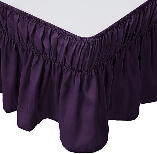 Amazon.com: Mk Collection Wrap Around Style Easy Fit Elastic Bed Ruffles Bed-Skirt Queen-King Solid