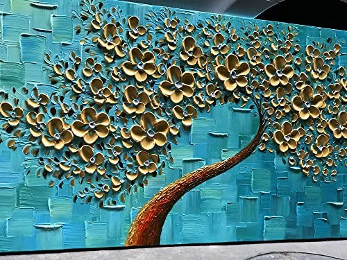 YaSheng Art - 3D Golden Flowers Oil Painting , Oil Painting On Canvas Texture Palette Knife Flowers