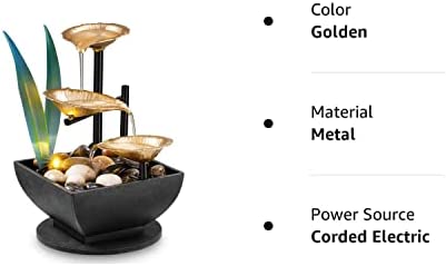 AMOOTEK Tabletop Fountain Desktop 3-Tier Indoor Golden Lotus Leaf Relaxation Fountains Waterfall, Of