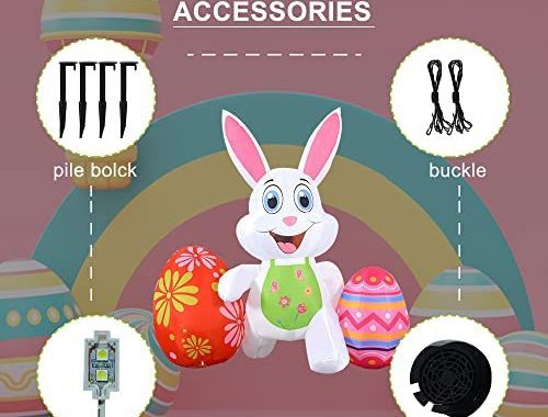 Amazon.com: Easter Inflatable Bunny Outdoor Decorations 6FT Blow Up Rabbit with Eggs Decor Build-in