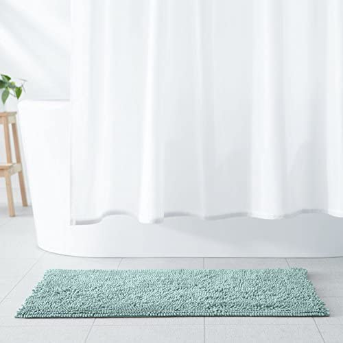 Amazon Basics Non-Slip Microfiber Shag Bathroom Rug Mat, 21" x 34", Seafoam Green