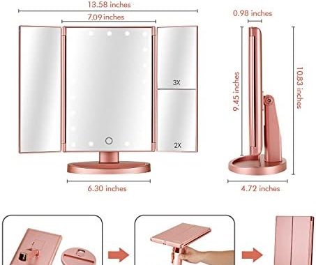 Amazon.com: Flymiro Tri-fold Lighted Vanity Makeup Mirror with 3x/2x Magnification,21 LEDs Light and