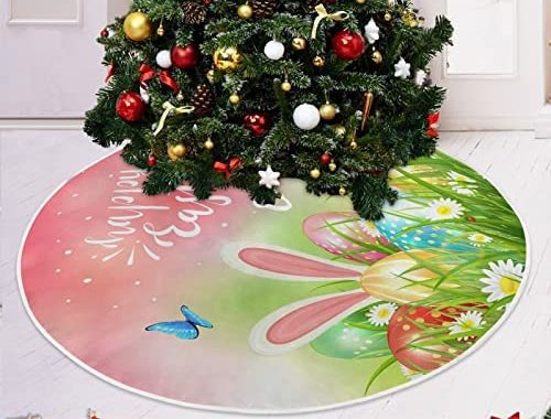 Amazon.com: Easter Eggs Grass Butterflies Tree Skirt 48 Inch,Bunny Ears Xmas Tree Floor Door Mat for