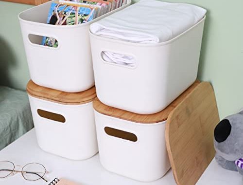 Amazon.com - Citylife 4 PCS Storage Bins with Bamboo Lids Plastic Storage Containers for Organizing