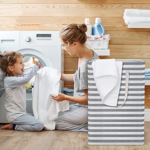 WOWBOX 75L [2 Pack] Laundry Baskets, Freestanding Laundry Hamper with Long Reinforced Handles, Large