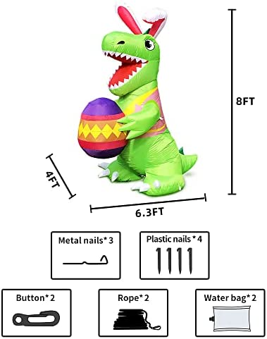 Amazon.com: KOOY 8 FT Easter Inflatables Decoration Dinosaur with Eggs,Built in LED Lights Holiday B