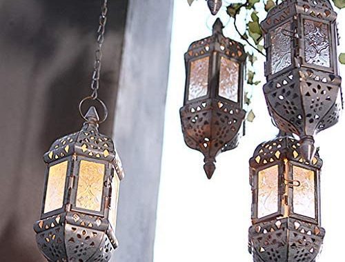 Amazon.com: GKanMore 2Pcs Hanging Candle Lantern Retro Moroccan Candle Holder Hollow Metal Glass Can