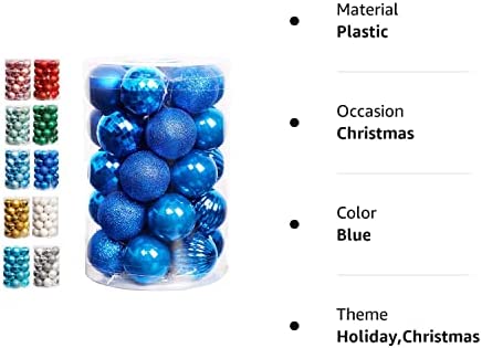 Amazon.com: Lulu Home Christmas Ball Ornaments, 34 Ct Xmas Tree Decorations, Holiday Hanging Balls (