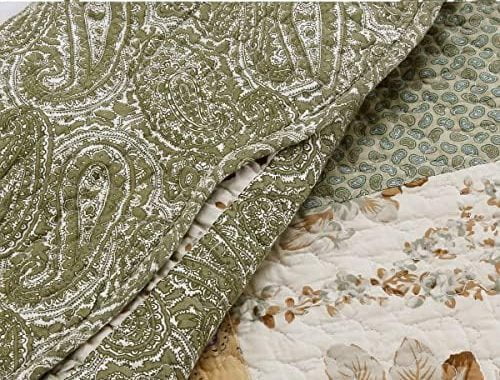 Amazon.com: Cozy Line Home Fashions Floral Real Patchwork Green Beige Khaki Yellow Scalloped Edge Co