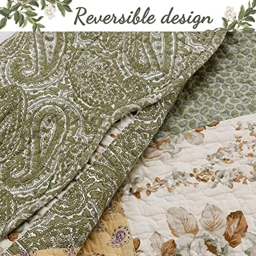 Amazon.com: Cozy Line Home Fashions Floral Real Patchwork Green Beige Khaki Yellow Scalloped Edge Co