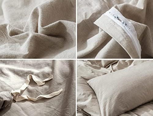 MooMee Bedding Duvet Cover Set 100% Washed Cotton Linen Like Textured Breathable Durable Soft Comfy