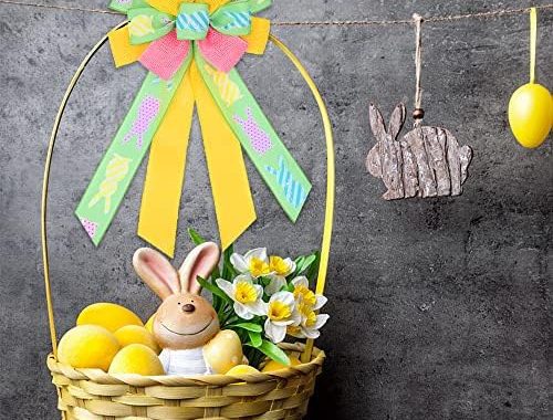 Amazon.com: Happy Easter Large Wreath Bows for Front Door Decorations, Pink Yellow Holiday Bow Green