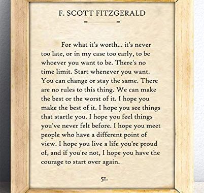 Amazon.com: For What It's Worth - F. Scott Fitzgerald Quotes Wall Art - 11x14 - Book Quotes Wall Dec