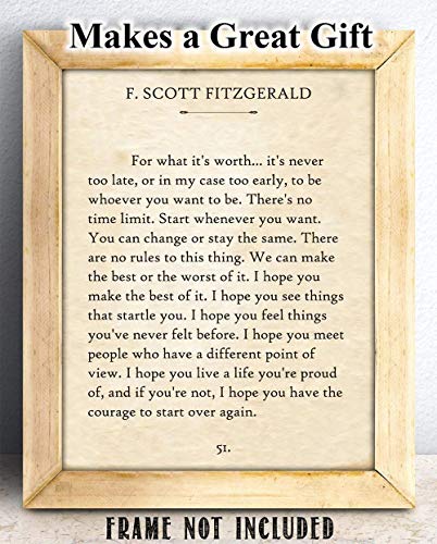 Amazon.com: For What It's Worth - F. Scott Fitzgerald Quotes Wall Art - 11x14 - Book Quotes Wall Dec