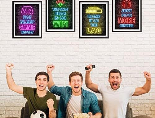 Amazon.com: Printed Neon Gaming Posters Set of 4 (8”X 10”), Boys Room Decorations for Bedroom, gamer