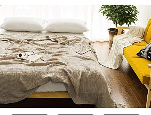 EMME Cotton Throw Blanket 100% Muslin Soft Blanket for Couch 4-Layer Breathable Gauze Blanket All Se