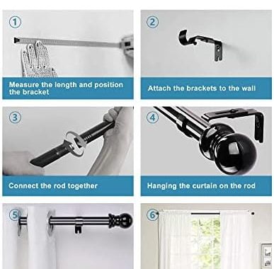 HOSKO 1-Inch Window Curtain Rods Set - Curtain Rods for Windows 30-84 Inches - Including Three Mount