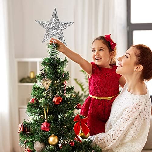 Amazon.com: URATOT Glittered Christmas Tree Topper Metal Christmas Treetop Hallow Wire Star Topper f