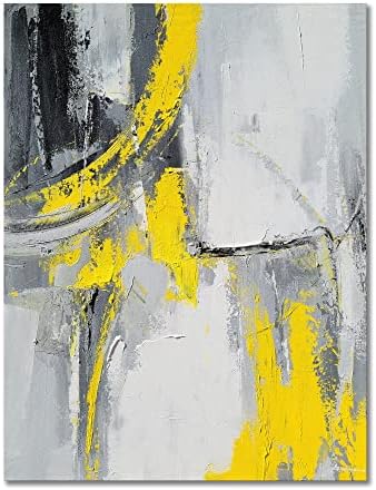 Amazon.com: GALLERIEWALLA Black and Yellow Canvas Wall Art - Hand Painted Abstract Oil Painting for