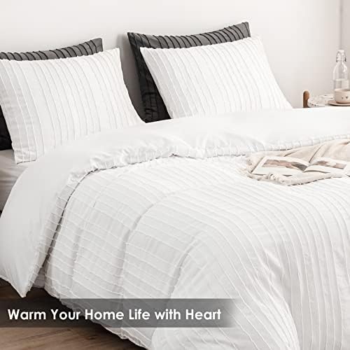 Amazon.com: WARMDERN White Boho Duvet Cover Set King Size, Striped Textured Duvet Cover Tufted Beddi