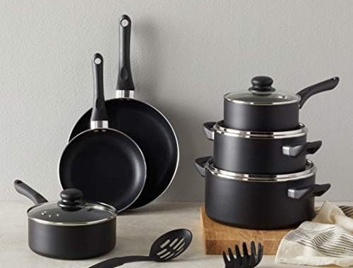Amazon Basics Non-Stick Cookware Set, Pots, Pans and Utensils - 15-Piece Set