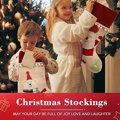 GoldFlower Christmas Stockings 4 Pack, 18'' Large Xmas Stockings with Santa Snowman Gnomes Pattern,