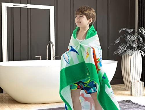 VOOVA & MOVAS Bath Beach Towel with Hood for Kids Toddlers Boys Girls 3 to 12 Years,Oversize Ext