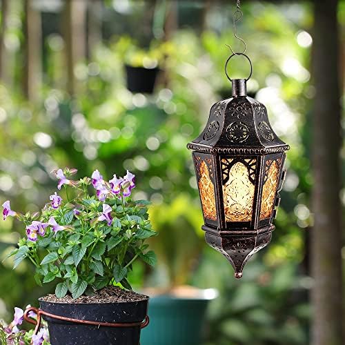 DECORKEY Ramadan Candle Lantern, Vintage Decorative Hanging Lantern for Home Outdoor Patio, Metal Ch