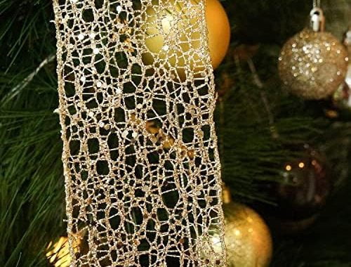CT CRAFT LLC Christmas Tree Topper Bow - Bow: 11" sq. - Tails: 3 Yards Long Each - Champagne Glitter