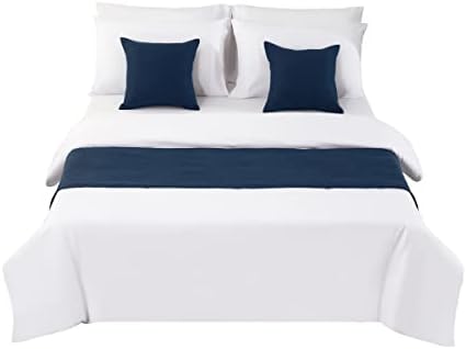 AMBERIS Bed Runner Dark Blue, Imitation Hemp Decorative Bed Scarf for Home Hotel