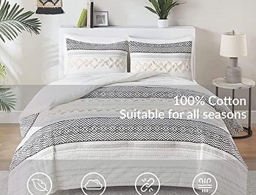 Hyde Lane Farmhouse Bedding Comforter Sets King, Ivory Boho Bed Set ,Cotton Top with Modern Neutral