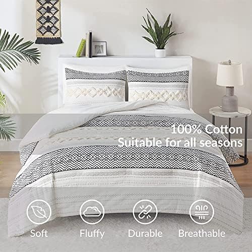 Hyde Lane Farmhouse Bedding Comforter Sets King, Ivory Boho Bed Set ,Cotton Top with Modern Neutral
