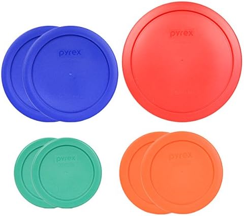 Pyrex Bundle - 7 Items (1) 7402-PC 6/7 Cup Red (2) 7201-PC 4 Cup Cobalt Blue (2) 7200-PC 2 Cup Orang