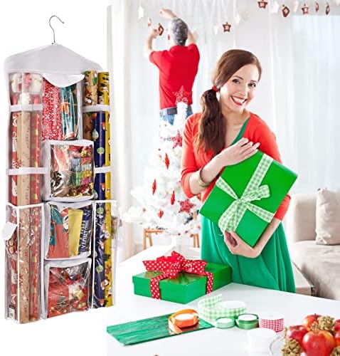 Freeote Hanging Gift Wrap Storage Organizer, 40x16 Inch Wrapping Paper Storage Hanging Gift Bag Orga