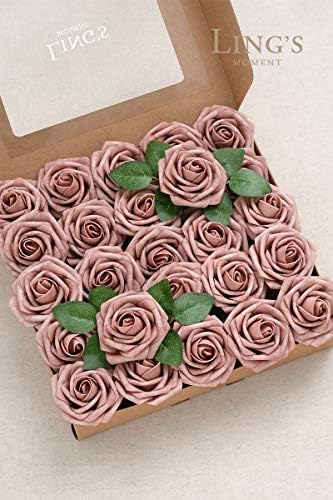 Amazon.com: Ling's Moment Roses Artificial Flowers 25pcs Realistic Dusty Rose Fake Roses with Stem f