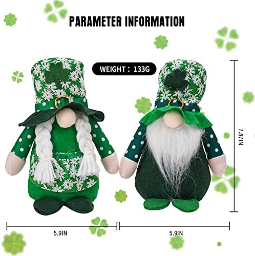 WOKEISE St Patricks Day Shamrock Gnomes Plush,2pcs Irish Saint Patricks Gnome Scandinavian Swedish T