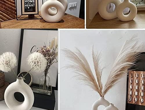 White Ceramic Vase - for Modern Home Decor,Round Matte Pampas Flower Vases Minimalist Nordic Boho In