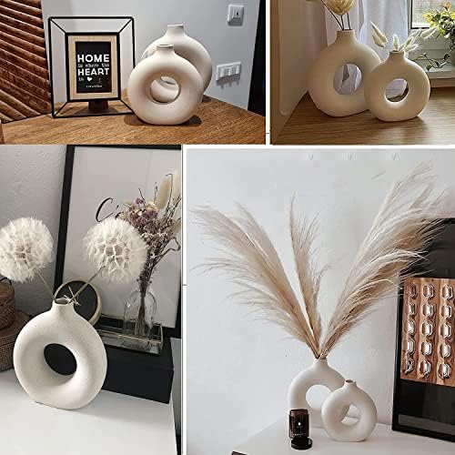 White Ceramic Vase - for Modern Home Decor,Round Matte Pampas Flower Vases Minimalist Nordic Boho In