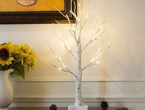 Amazon.com: EAMBRITE Tabletop Tree Easter Decorations for Home, Mini Birch Tree with Lights, White E