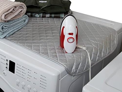 Home-X Magnetic Ironing Mat. Gray, Quilted, Washer Dryer Heat Resistant Pad, Iron Board Alternative