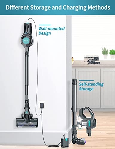 Voweek Cordless Vacuum Cleaner, Lightweight Stick Vacuum Cleaner with Powerful Suction, Detachable B