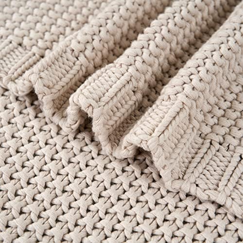 Amazon.com: Longhui bedding Chunky Cable Knit Throw Blanket Lightweight Beige 100% Organic Cotton Bl