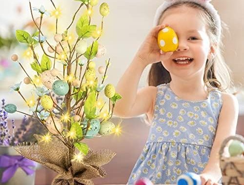 Amazon.com: ELAMAS 18“ Easter Eggs Tabletop Tree - Easter Floral Artificial Tree with LED Light, Mul
