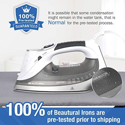 BEAUTURAL 1800-Watt Steam Iron with Digital LCD Screen, Double-Layer and Ceramic Coated Soleplate, 3
