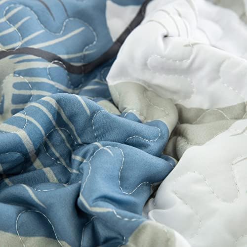 3 Pieces Quilt Set King Blue Floral Pattern Quilt Coverlet Elegant Bohemian Bedspread with 2 Pillow