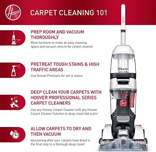 Hoover Dual Spin Pet Plus Carpet Cleaner Machine, Upright Shampooer, FH54050V, White