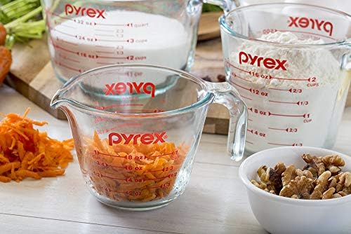 Pyrex 3 Piece Glass Measuring Cup Set, Includes 1-Cup, 2-Cup, and 4-Cup Tempered Glass Liquid Measur