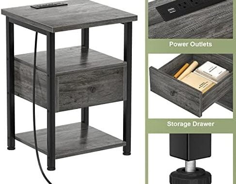 Amazon.com: Ecoprsio Nightstand Set of 2 with Charging Station, End Table Bedside Table with USB Por
