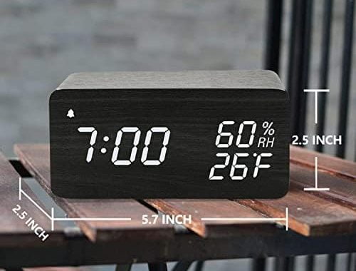 JALL Wooden Digital Alarm Clock with Wireless Charging, 3 Alarms LED Display, Sound Control and Snoo
